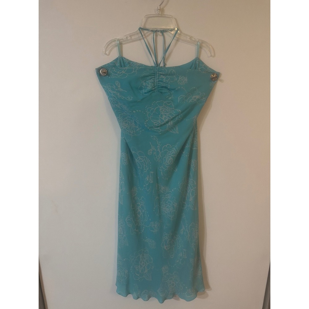 Michael Michael Kors 100% Silk Floral Halter Midi Dress Turquoise Blue Size 10